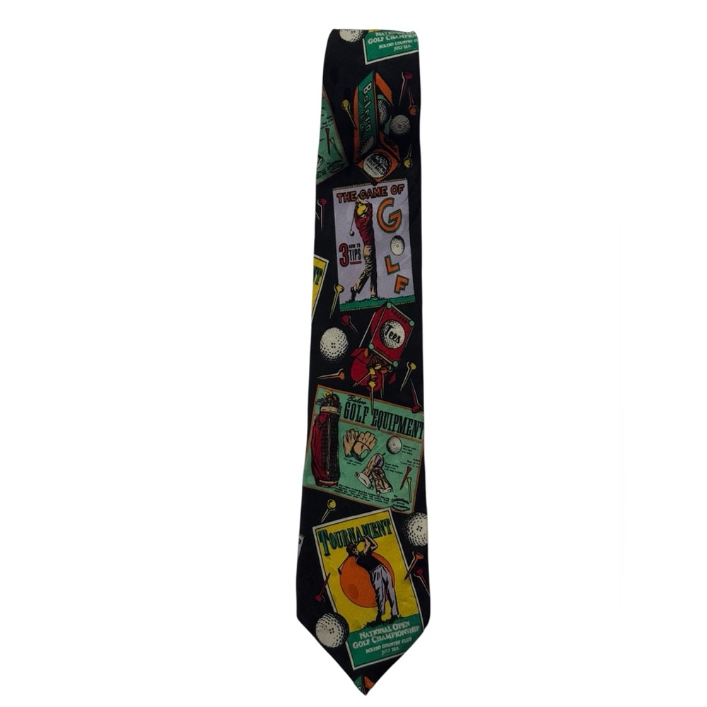 Addiction Casual Black Golf Themed Tie For Men
